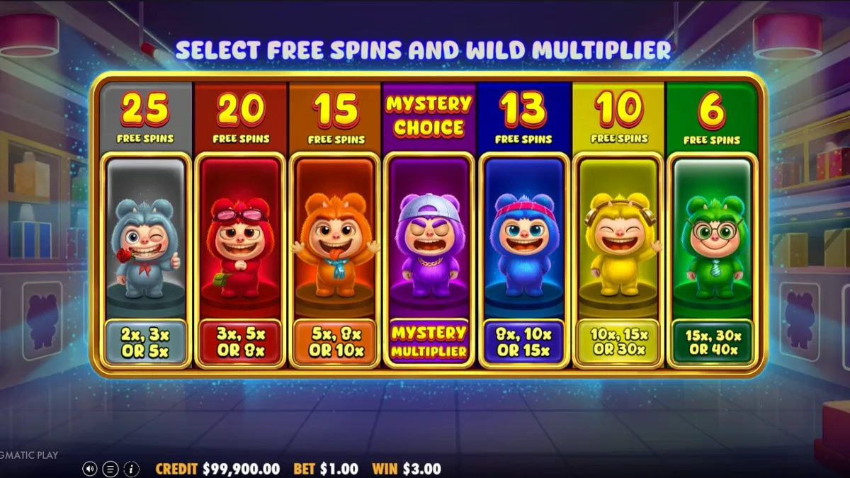Karakter beruang lucu dalam permainan slot Furry Bonanza Megaways